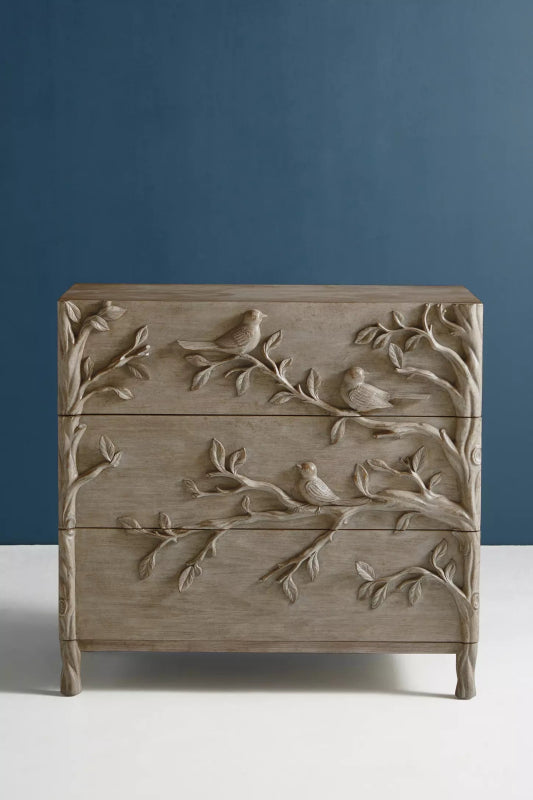 Ornithology Hand Carved Natural Wooden Bedroom Set Bedroom Set - Bone Inlay Furnitures