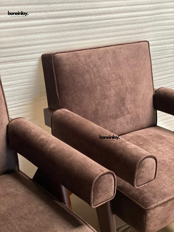 Pierre Jeanneret Inspired Armchair - Upholstered Seating Sofa Chair - Bone Inlay Furnitures