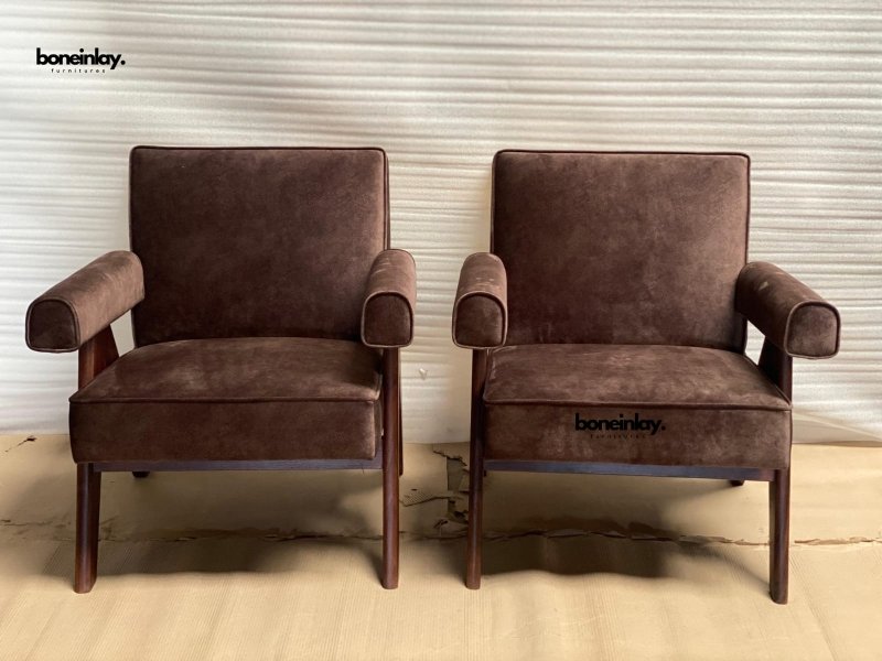 Pierre Jeanneret Inspired Armchair - Upholstered Seating Sofa Chair - Bone Inlay Furnitures