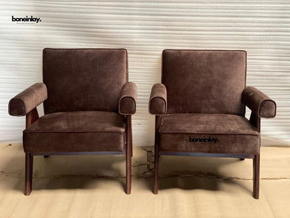 Pierre Jeanneret Inspired Armchair - Upholstered Seating Sofa Chair - Bone Inlay Furnitures