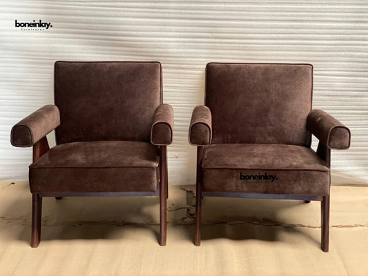 Pierre Jeanneret Inspired Armchair - Upholstered Seating Sofa Chair - Bone Inlay Furnitures