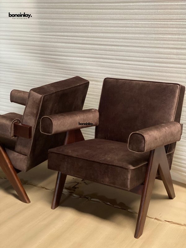 Pierre Jeanneret Inspired Armchair - Upholstered Seating Sofa Chair - Bone Inlay Furnitures