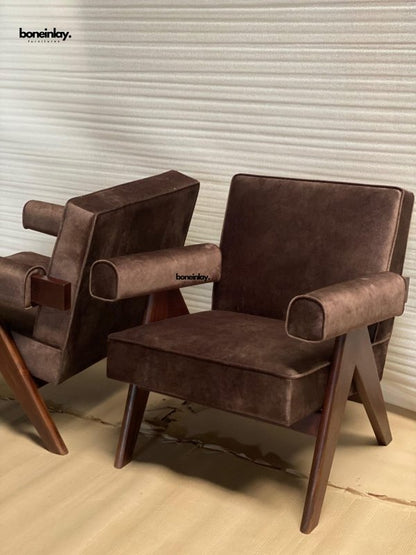 Pierre Jeanneret Inspired Armchair - Upholstered Seating Sofa Chair - Bone Inlay Furnitures