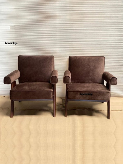 Pierre Jeanneret Inspired Upholstered Armchair Sofa Chair - Bone Inlay Furnitures