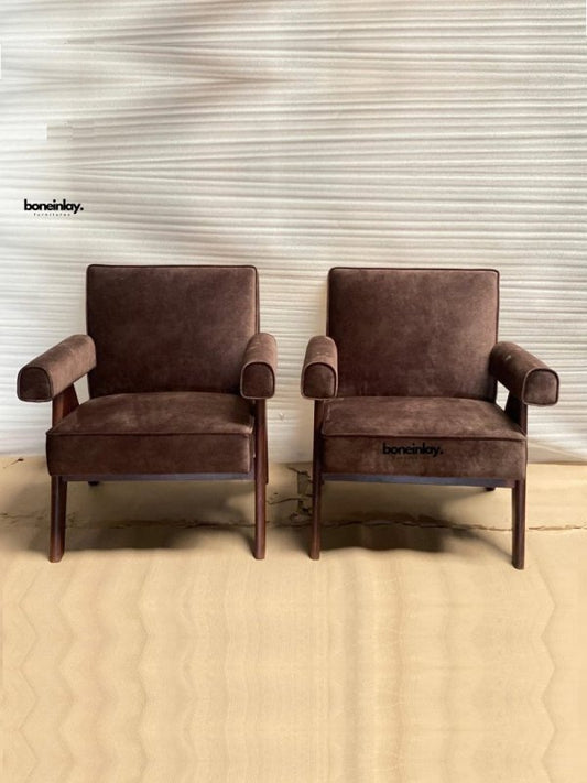 Pierre Jeanneret Inspired Upholstered Armchair Sofa Chair - Bone Inlay Furnitures