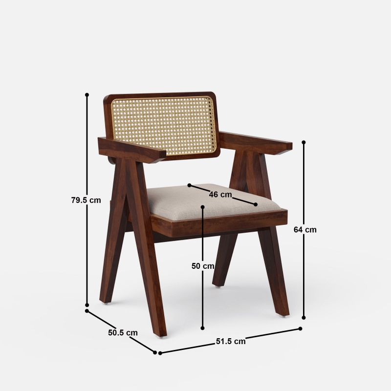 Pierre Jeanneret Wooden Cane Dining Table Set in Teak Wood - 4/6 Seater Dining Table And Chair Set - Bone Inlay Furnitures