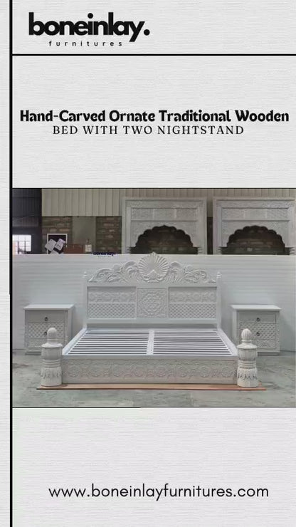 Hand-Carved Luxury White Wood Ornate Bedroom Set (6-Piece Suite)