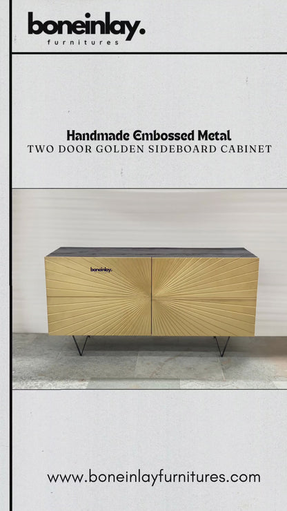 Golden Handmade Embossed Metal Sideboard Two Door Cabinet