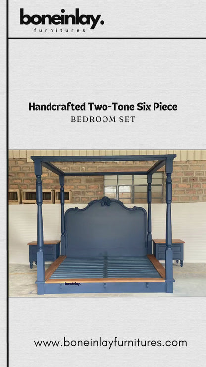 Blue Canopy 6 Pieces Bedroom Set - Two Tone Bedroom Set