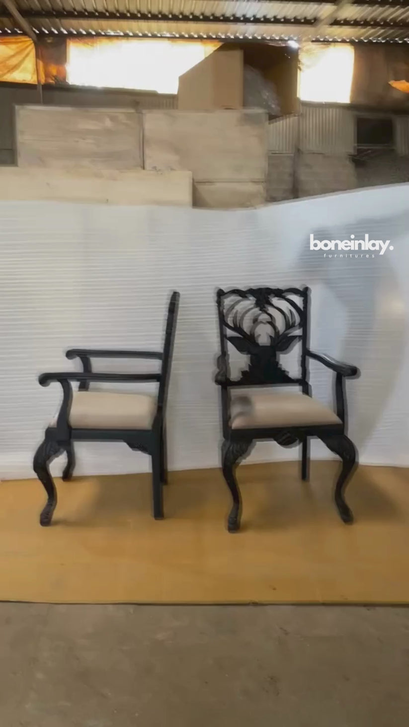 Carved Menagerie Deer Arm Dining Chair | Solid Wood Menagerie Art ...