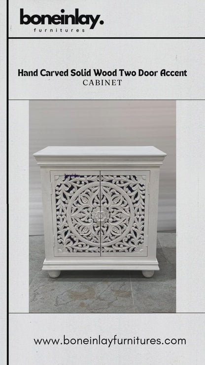 Hand Carved French Wooden Cabinet Rustic Small Sideboard with Two Door