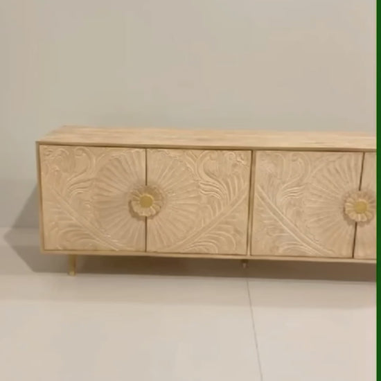 Natural Solid Wooden TV Unit