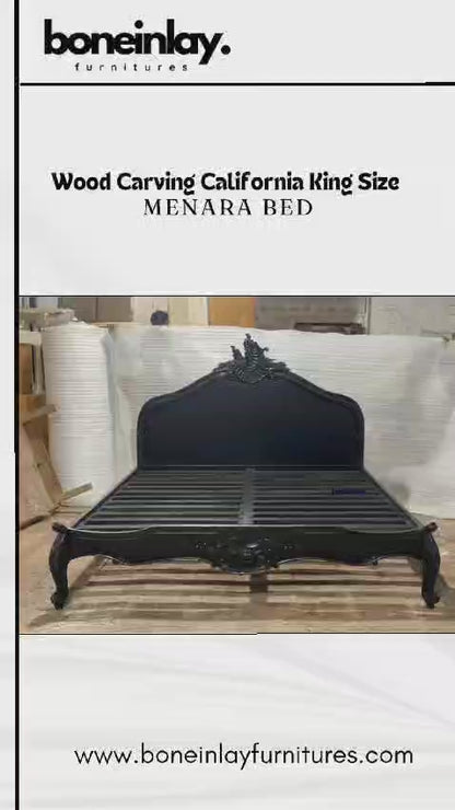 Hand-Carved Black Solid Wood Menara Bed