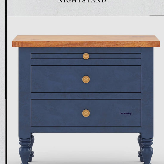 Handmade wooden nightstand finished in a rich blue painted color.
Compact design with drawer storage for bedside essentials.
Solid wood build showcases traditional hand-finished craftsmanship.
A charming accent piece for a bedroom or living space corner.