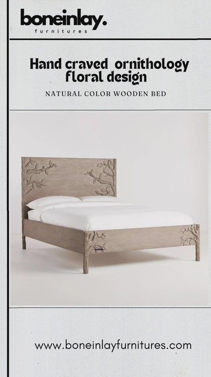 Hand Carved Ornithology Design Platform Bed