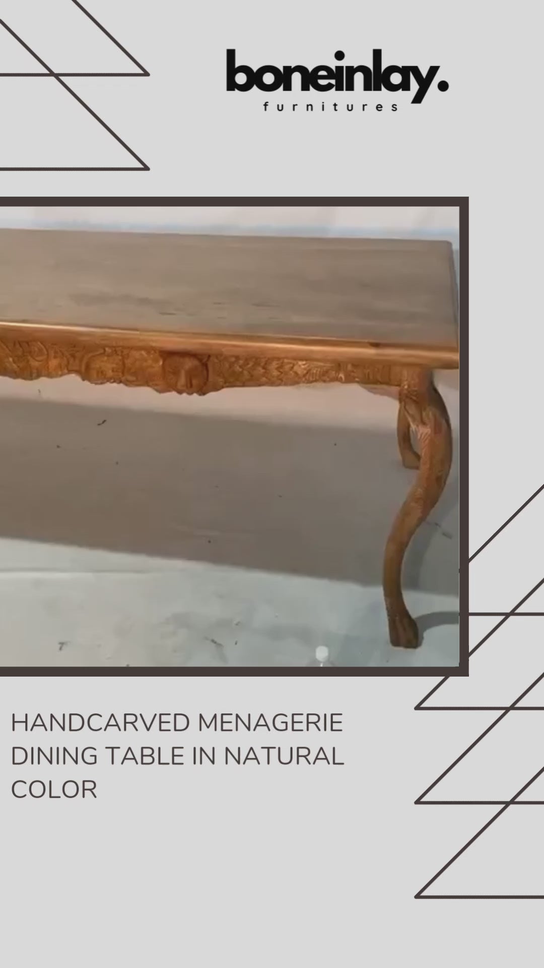 This video presents a magnificent, rectangular dining table that celebrates the raw beauty of solid wood paired with high-artistry carving. Finished in a warm, natural honey tone, this piece brings an organic yet stately presence to any dining room.