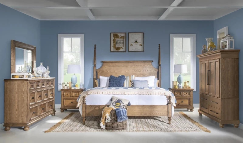 Rustic High - Low Poster Bed Frame by Country Living Home Bed - Bone Inlay Furnitures