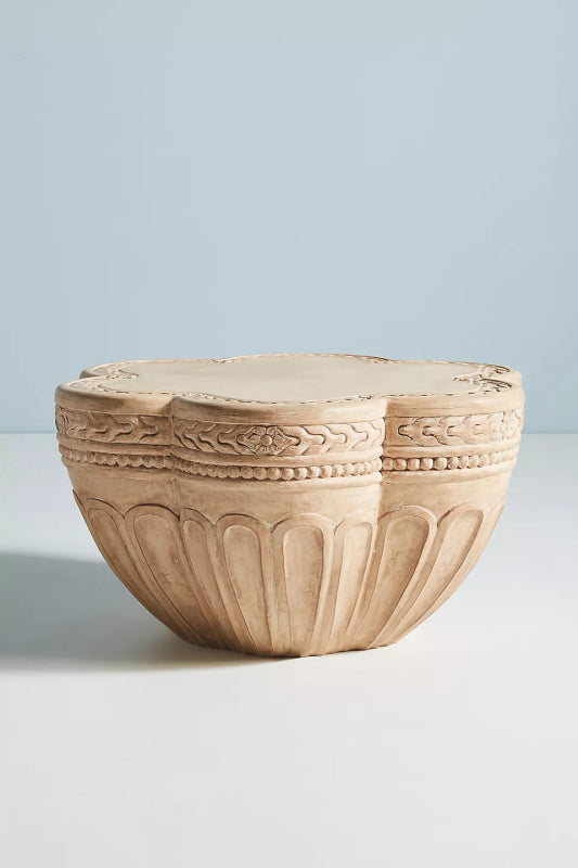 Scalloped Hand - Carved Mango Wood motifs Coffee Table coffee table - Bone Inlay Furnitures