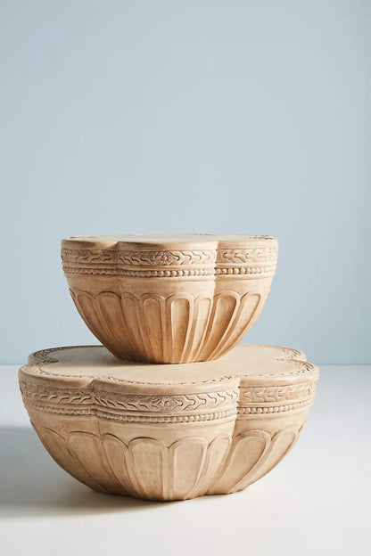 Scalloped Hand - Carved Mango Wood motifs Coffee Table coffee table - Bone Inlay Furnitures