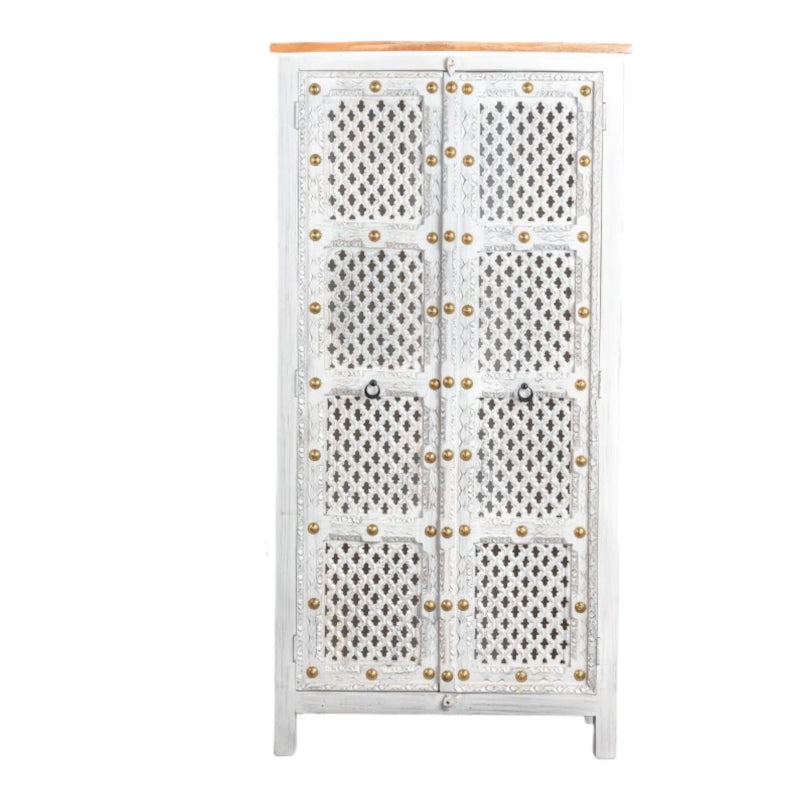 Shabby Chic Style White Solid Wood Armoire – Hand Carved Wardrobe With Doors Armoire - Bone Inlay Furnitures