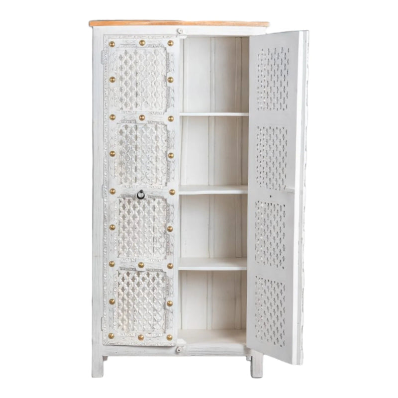 Shabby Chic Style White Solid Wood Armoire – Hand Carved Wardrobe With Doors Armoire - Bone Inlay Furnitures