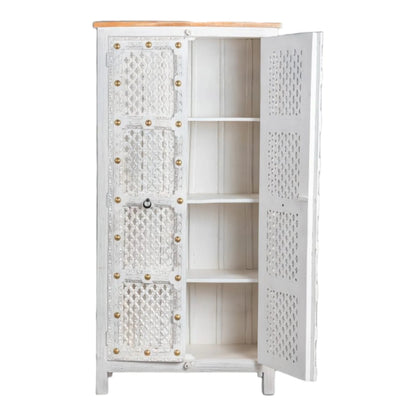 Shabby Chic Style White Solid Wood Armoire – Hand Carved Wardrobe With Doors Armoire - Bone Inlay Furnitures