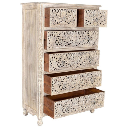 Solid Wooden Carved Tallboy Chest of Five Drawers Chest of Drawer - Bone Inlay Furnitures