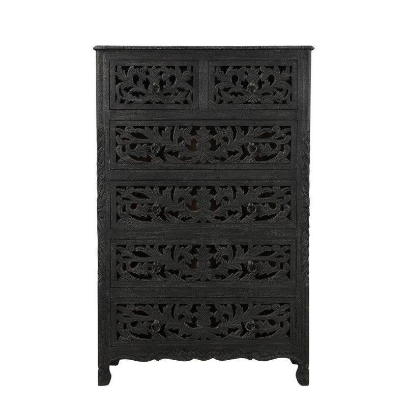 Solid Wooden Carved Tallboy Chest of Five Drawers Chest of Drawer - Bone Inlay Furnitures