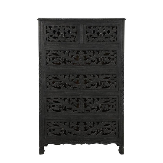Solid Wooden Carved Tallboy Chest of Five Drawers Chest of Drawer - Bone Inlay Furnitures