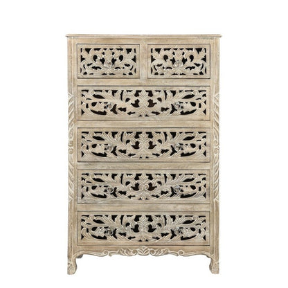 Solid Wooden Carved Tallboy Chest of Five Drawers Chest of Drawer - Bone Inlay Furnitures