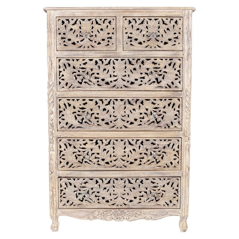 Solid Wooden Carved Tallboy Chest of Five Drawers Chest of Drawer - Bone Inlay Furnitures