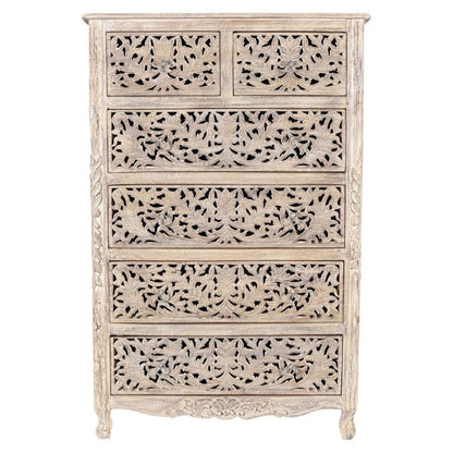 Solid Wooden Carved Tallboy Chest of Five Drawers Chest of Drawer - Bone Inlay Furnitures