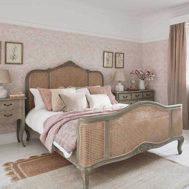 Solid Wooden Hand Carved French Style Cane Bed Beds & Bed Frames - Bone Inlay Furnitures