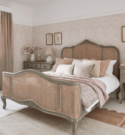 Solid Wooden Hand Carved French Style Cane Bed Beds & Bed Frames - Bone Inlay Furnitures