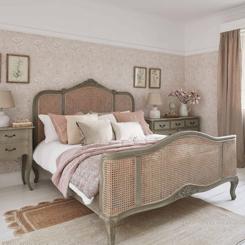 Solid Wooden Hand Carved French Style Cane Bed Beds & Bed Frames - Bone Inlay Furnitures