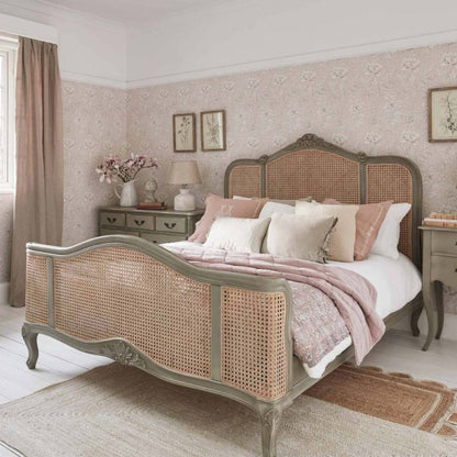 Solid Wooden Hand Carved French Style Cane Bed Beds & Bed Frames - Bone Inlay Furnitures