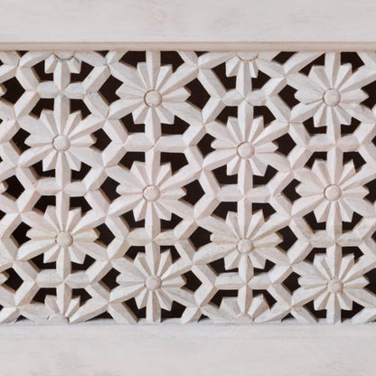 Solid Wooden White Color Hand Carved Media TV Unit Console Media Console - Bone Inlay Furnitures