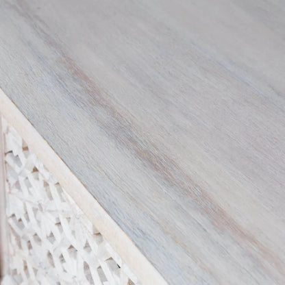 Solid Wooden White Color Hand Carved Media TV Unit Console Media Console - Bone Inlay Furnitures