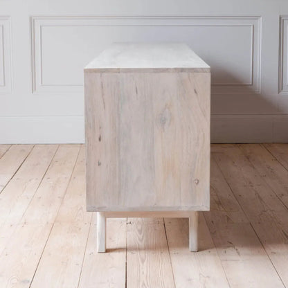 Solid Wooden White Color Hand Carved Media TV Unit Console Media Console - Bone Inlay Furnitures