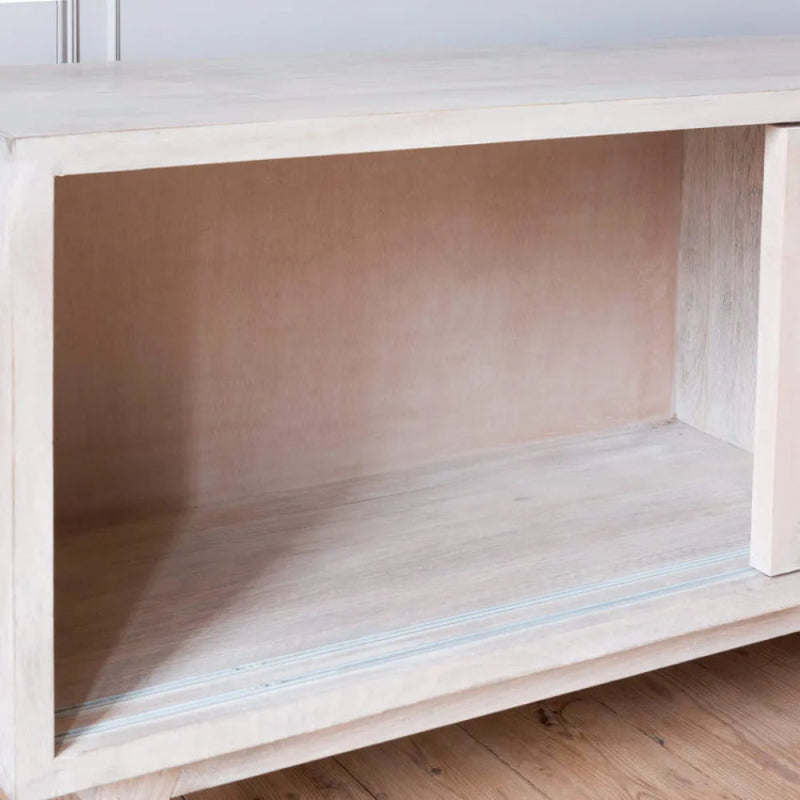 Solid Wooden White Color Hand Carved Media TV Unit Console Media Console - Bone Inlay Furnitures