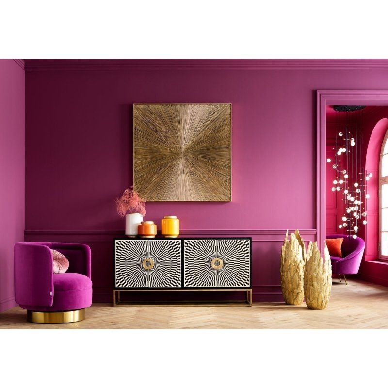 Striped Handmade Bone Inlay Sideboard | Four Door Black Buffet Table Buffet & Sideboard - Bone Inlay Furnitures