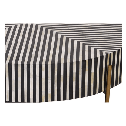 Stripped Handmade Bone Inlay Black Round Metal Base Coffee Table Coffee Table - Bone Inlay Furnitures