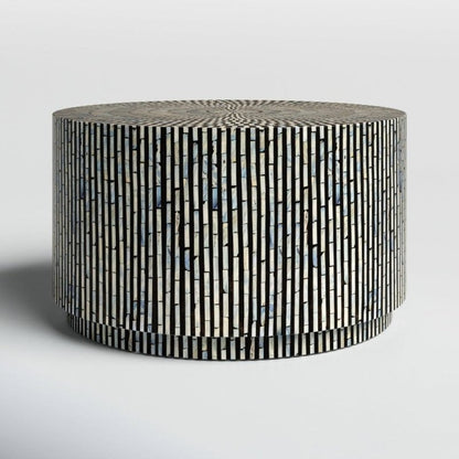 Stripped Handmade Bone Inlay Round Black and White Coffee Table Coffee Table - Bone Inlay Furnitures