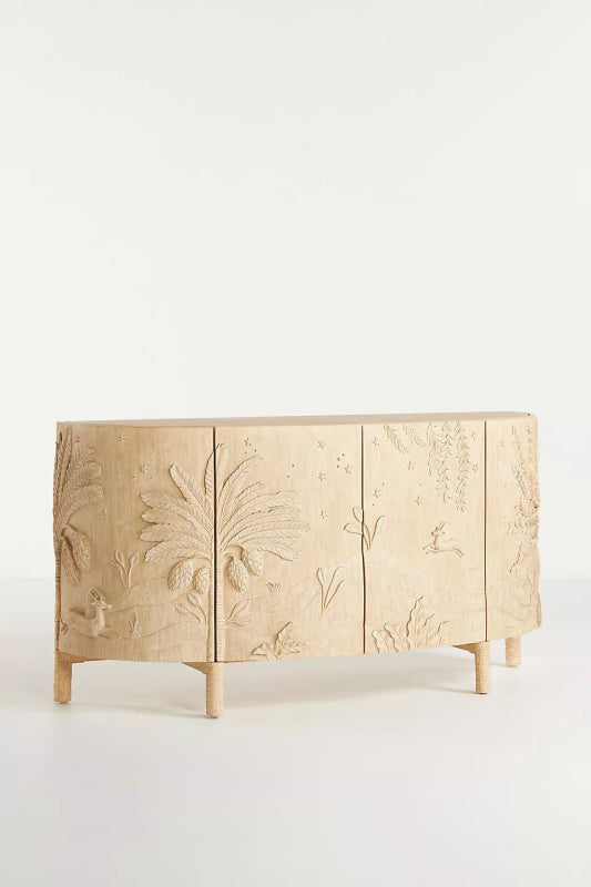 Stunning Hand - Carved Buffet Table | Unique Wood Carving Credenza Buffet & Sideboard - Bone Inlay Furnitures