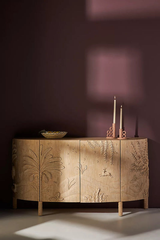 Stunning Hand - Carved Buffet Table | Unique Wood Carving Credenza Buffet & Sideboard - Bone Inlay Furnitures