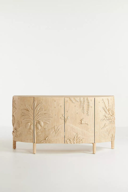 Stunning Hand - Carved Buffet Table | Unique Wood Carving Credenza Buffet & Sideboard - Bone Inlay Furnitures