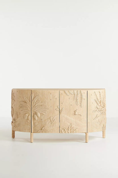 Stunning Hand - Carved Buffet Table | Unique Wood Carving Credenza Buffet & Sideboard - Bone Inlay Furnitures