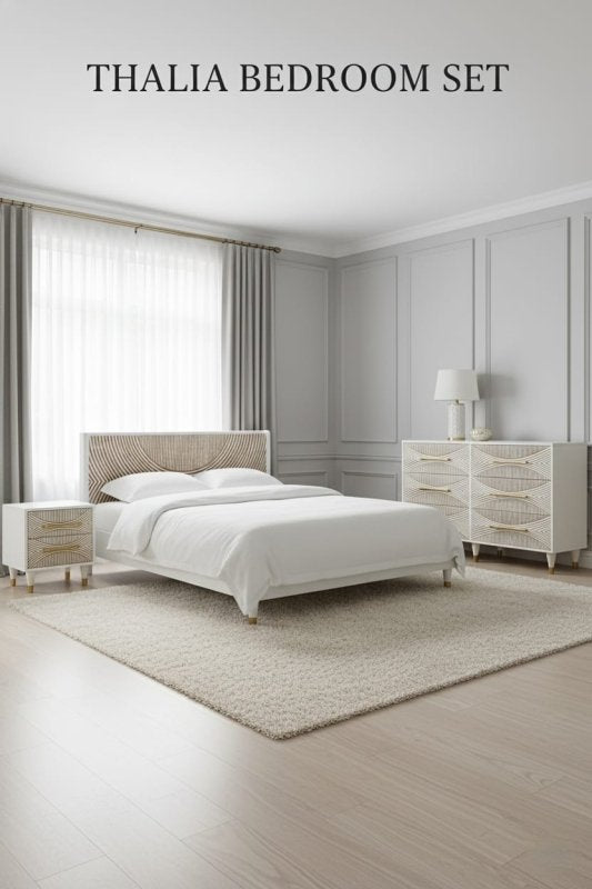 Thaliya Handmade Carved Solid Wood Bedroom Set Bedroom Set - Bone Inlay Furnitures