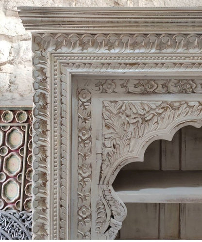 Traditional Hand Carved Natural Wooden Design Bookshelf with Five Shelf Bookshelf - Bone Inlay Furnitures