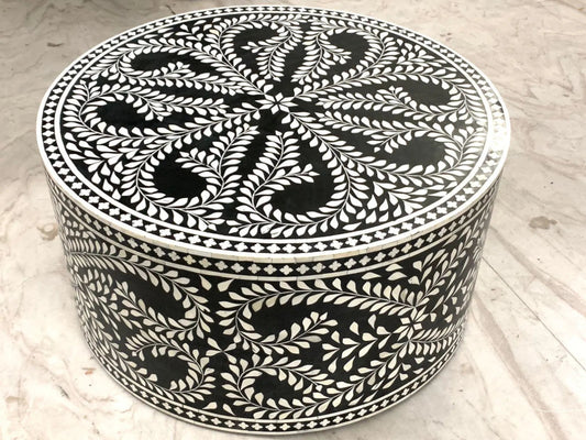 Traditional Handmade Bone Inlay Black & White Round Centre Coffee Table coffee table - Bone Inlay Furnitures